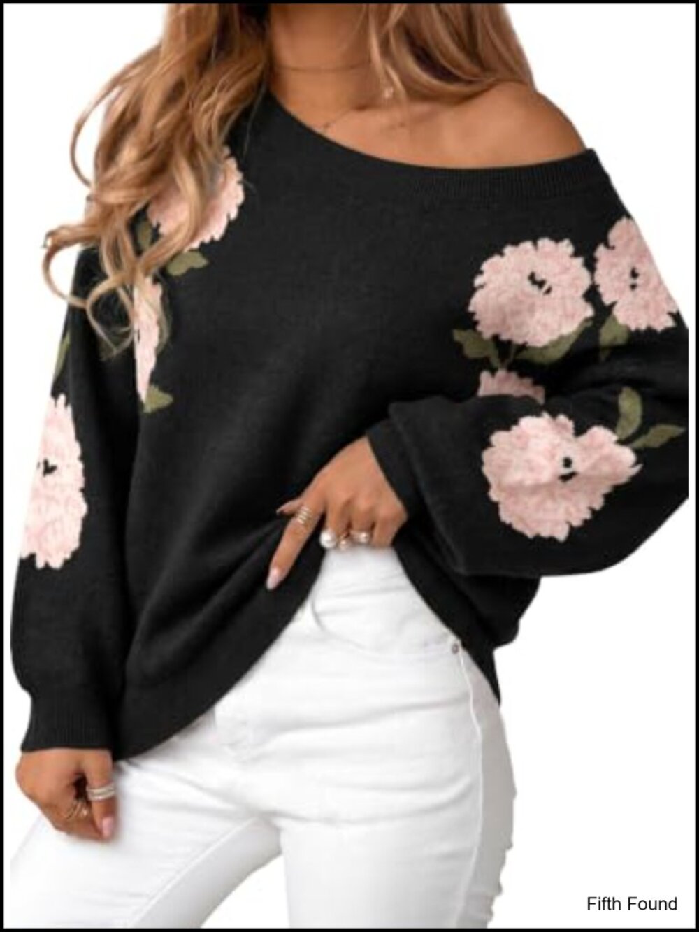 Womens Jacquard Knit Floral Sweater Crewneck Long Sleeve Pullover